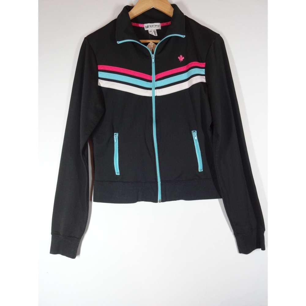 VTG Y2K Self Esteem Track Jacket XL Black Pink Blue Chevron Retro Sporty Zip